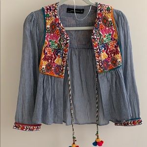 ZARA women embroidered linen jacket